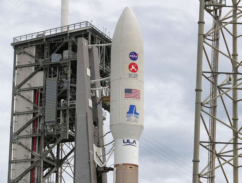 The United Launch Alliance Atlas 5 rocket carrying the Mars2020 rover sits on the pad at Launch Complex 41. (Joe Burbank/Orlando Sentinel/TNS) 
