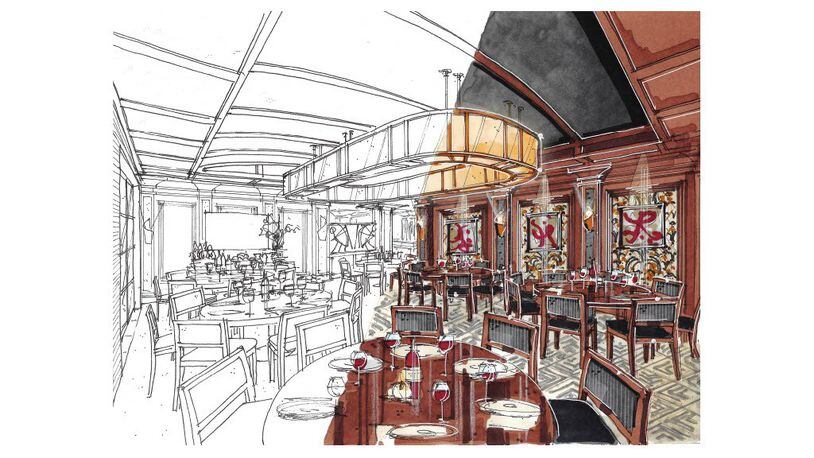 A rendering of Chops Lobster Bar, which will reopen with an expanded dining room following a fire in January 2022.