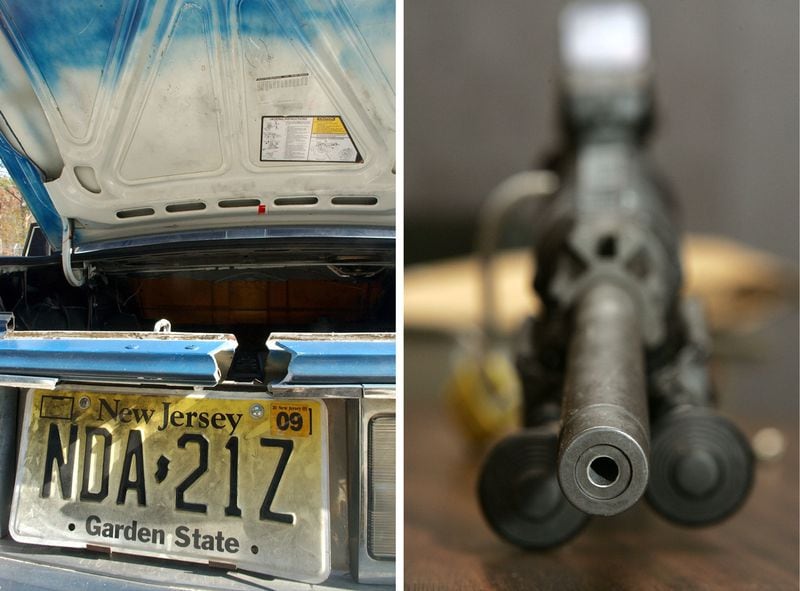 At left, the cutaway in the trunk of a blue Chevy Caprice used by Beltway snipers John Allen Muhammad and Lee Boyd Malvo is seen. The hole allowed a gunman to lie in the closed trunk of the car and shoot at unsuspecting victims with the Bushmaster rifle, pictured at right, that was used in more than a dozen shootings in the fall of 2002.