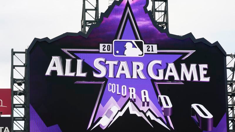 The logo for the 2021 Major League Baseball All-Star Game is revealed on the scoreboard before a baseball game between the Philadelphia Phillies and the Colorado Rockies, Friday, April 23, 2021, in Denver. (David Zalubowski/AP)