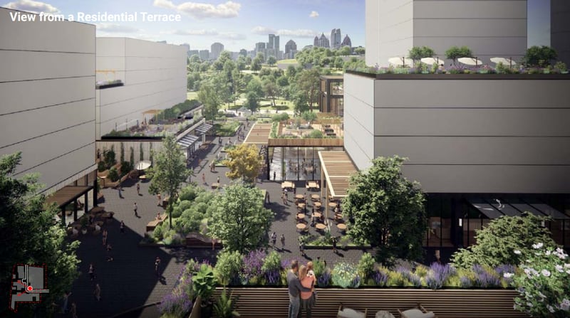 Portman Holding released renderings of its proposed Amsterdam Walk redevelopment during a September 2023 community meeting.