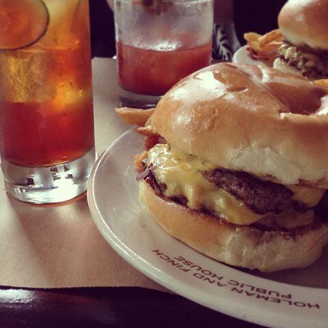 "H&F burger with a Pimm's Cup!!!!!!" -- photo submitted by @hollyhannahhh on Instagram