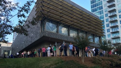 Long lines of voters wait Friday, Nov. 4, 2016, at Buckhead Library on the last day of early voting before the presidential election. Estimated vote wait time was 90 min to 2 hours in the afternoon. credit: Ligaya Figueras