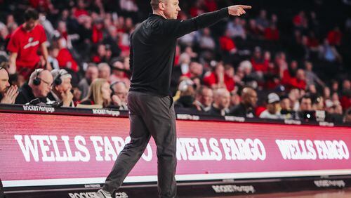 Georgia coach Mike White directs his players is during the Bulldogs' last home game against LSU at Stegeman Coliseum in Athens on Tuesday, Feb. 14, 2023. (Olivia Wilson/UGA Athletics Association)