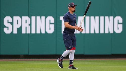 Braves utility man Jace Peterson was among the earliest arriving position players at spring training. The former starting second baseman said he’s ready to play anywhere the Braves need him. (Curtis Compton/ccompton@ajc.com)