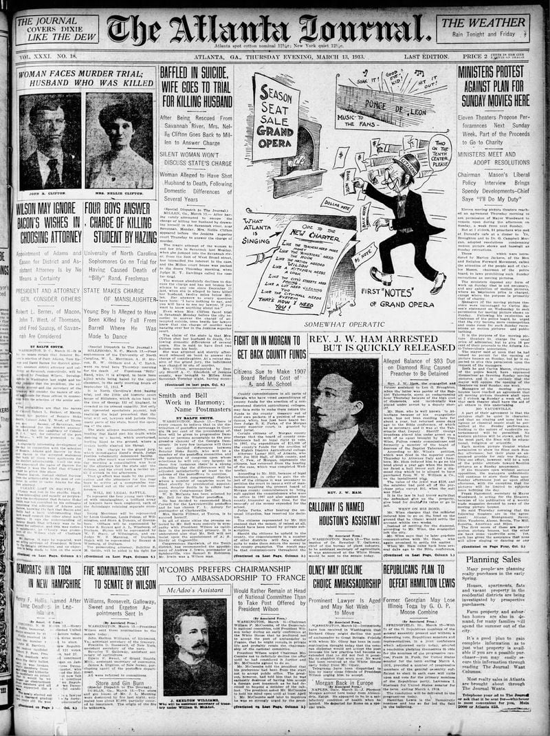The Atlanta Journal front page March 13, 1913.