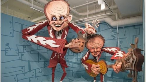 Wayne White’s monumental cardboard, wood, acrylic and rope sculpture of 1950s country music duo the Louvin Brothers is part of “Thrill after Thrill” at Chattanooga’s Hunter Museum of American Art. CONTRIBUTED BY HUNTER MUSEUM