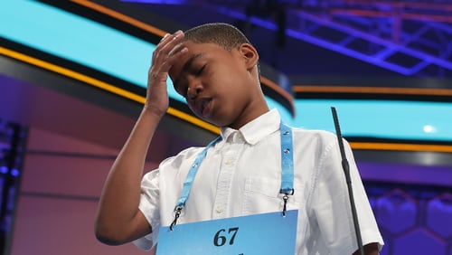 Brandon Anderson of Mount Vernon, New York, reacts after he misspelled his word during round two of 2017 Scripps National Spelling Bee at Gaylord National Resort & Convention Center May 31, 2017 in National Harbor, Maryland.