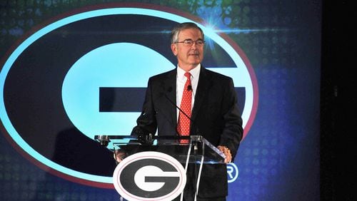 Former Augusta National chairman Billy Payne, a Georgia alum, addresses supporters Monday at the celebration naming event of Georgia’s indoor athletic facility.