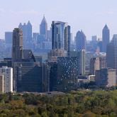 An aerial view of the Buckhead skyline, with Atlanta's downtown skyline is visible in the background. BOB ANDRES  /BANDRES@AJC.COM