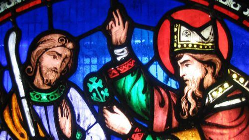 An image of St. Patrick in the stained glass of St. Patrick's Cathedral in Dublin. Photo credit: stpatrickscathedral.ie