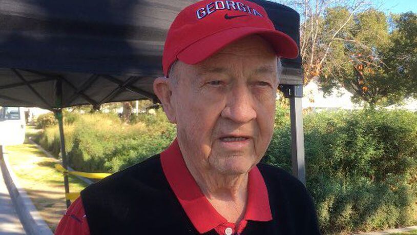At 90, UGA grad Wilbur Brooks is excited to be at the Rose Bowl for the first time. Photo: Jennifer Brett, jbrett@ajc.com