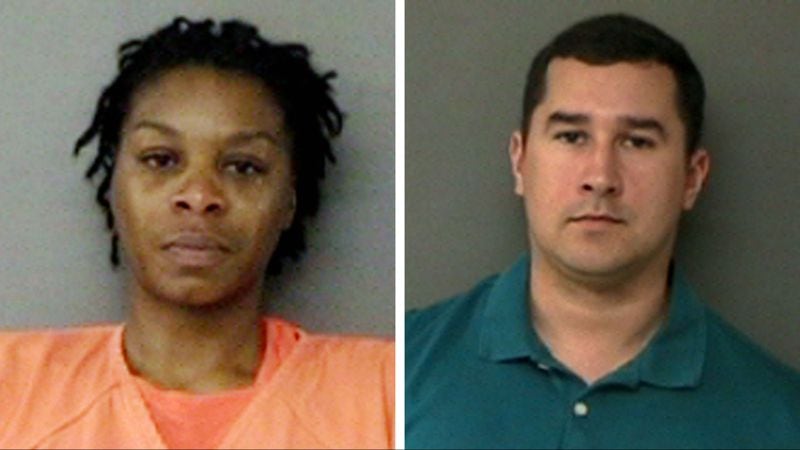 Sandra Bland, left, and Brian Encinia are pictured in their mugshots, taken six months apart. Bland, 28, was booked into the Waller County Jail on July 10, 2015, following a traffic stop by Encinia, then a Texas state trooper. She was found hanging in her cell three days later. Encinia was booked into the same jail on Jan. 7, 2016, after being indicted for perjury in Bland's case. The charge was later dropped, but Encinia lost his job and is no longer allowed to work as a law enforcement officer.