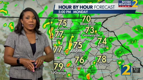 Channel 2 Action News meteorologist Eboni Deon said showers will become widespread by Monday afternoon and evening, and heavier downpours are possible.