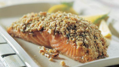 Saturday’s Crunchy Walnut-Crusted Salmon Fillets take a little extra time, but are a great entree for guests. CONTRIBUTED BY California Walnut Commission