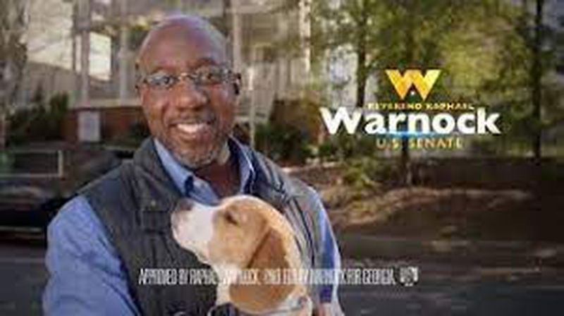 U.S. Sen. Raphael Warnock appeared with Alvin the beagle during an ad from his first campaign. Conservative pundit Martha Zoller called the ads from that campaign "some of the best political commercials I’ve ever seen.”