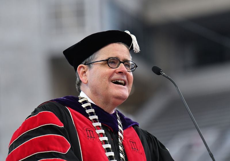 May 13, 2022 Athens - Jere Morehead, president of the University of Georgia, speaks during the 2022 Spring Undergraduate Commencement at Sanford Stadium in Athens on on Friday, May 13, 2022. (Hyosub Shin / Hyosub.Shin@ajc.com)