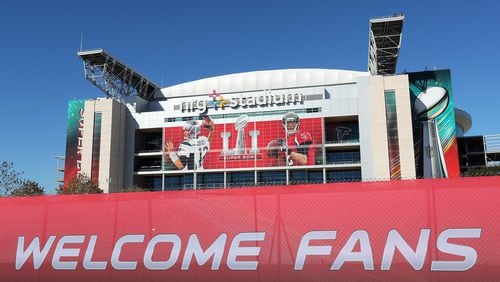 Houston’s NRG Stadium, site of the Super Bowl, awaits fans. (Curtis Compton/ccompton@ajc.com)