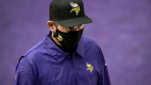 Minnesota Vikings Mike Zimmer walks off the field at the end of the game against the Green Bay Packers on Sunday, September 13, 2020 at U.S. Bank Stadium in Minneapolis, Minnesota. (Carlos Gonzalez/Minneapolis Star Tribune/TNS)