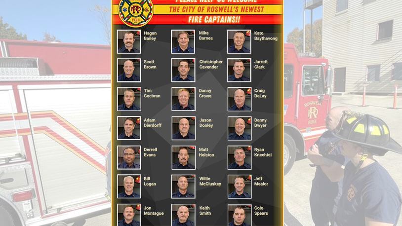Roswell Fire Department has inducted 21 full-time fire captains, part of Roswell’s effort to transition a majority of part-time employees to full-time staff. COURTESY CITY OF ROSWELL