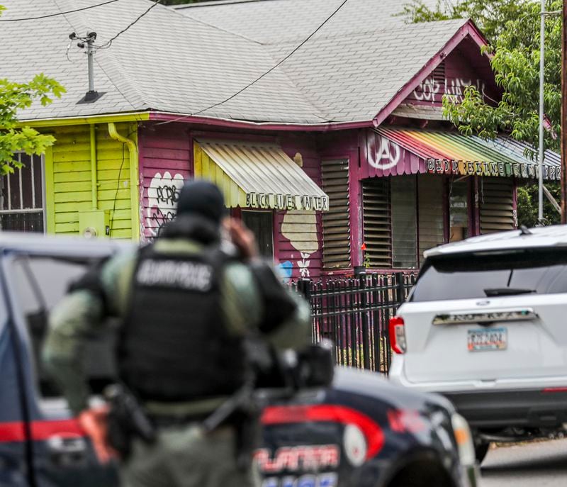 May 31, 2023 Atlanta: Three people were arrested Wednesday morning, May 31, 2023 on Mayson Avenue near Hardee Street in Atlanta in connection with alleged crimes committed at the future site of the public safety training center. (John Spink / John.Spink@ajc.com)

