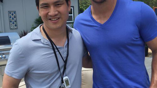 Posing with Tim Tebow on the set of "Home Free" in May, 2016 in Dallas, GA.