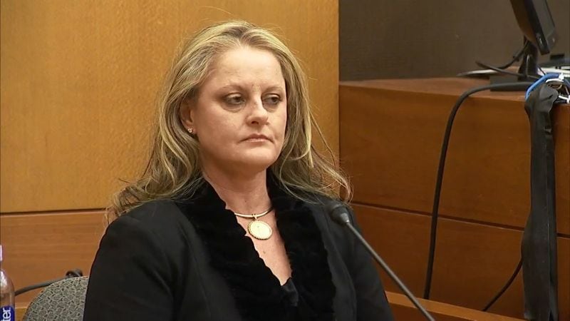Wendy Eidson, an embalmber with Phoenix Funeral Services, testifies at the murder trial of Tex McIver on March 23, 2018 at the Fulton County Courthouse. (Channel 2 Action News)