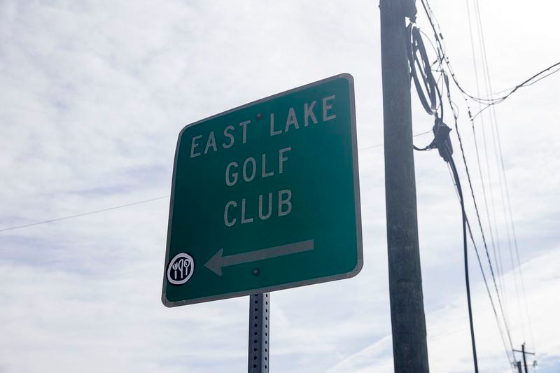 08/15/2019 -- Atlanta, Georgia -- A sign directs traffic to the East Lake Golf Club in Atlanta's East Lake Village community, Thursday, August 15, 2019.  (Alyssa Pointer/alyssa.pointer@ajc.com)