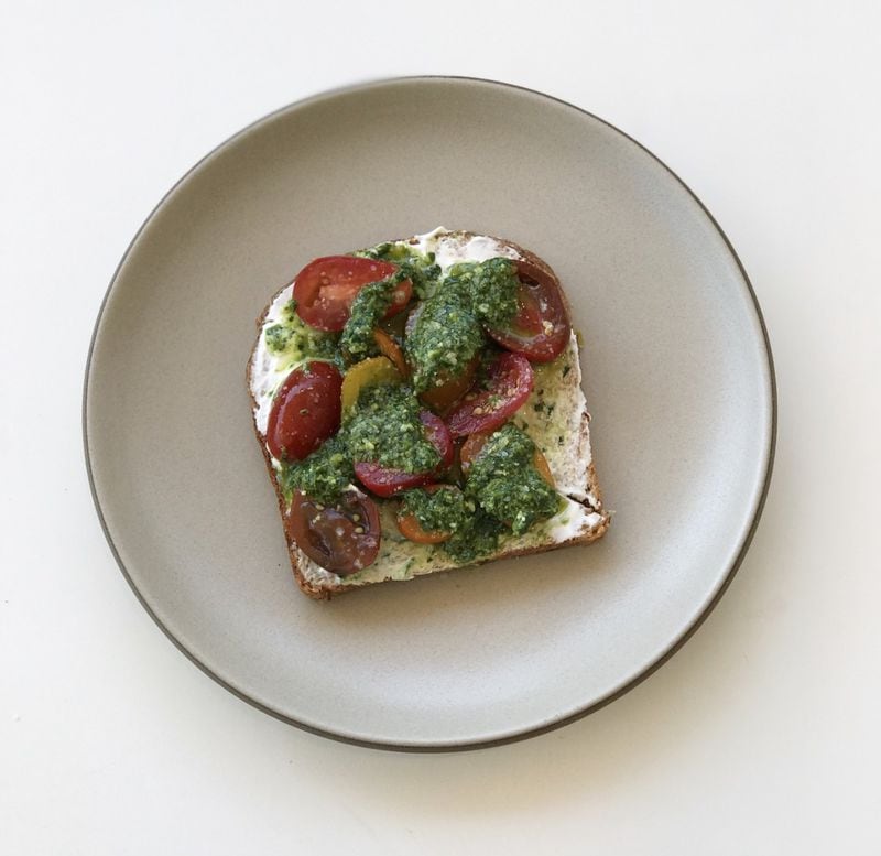 Upbeet’s Labne Long Time is a slice of sprouted wheat toast schmeared with labne (strained yogurt) and topped with sweet cherry tomatoes, pesto, olive oil and sea salt. It’s also delicious with avocado instead of the pesto. CONTRIBUTED BY UPBEET
