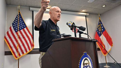 Georgia Bureau of Investigation Director Vic Reynolds speaks to members of the press during a press conference to update the investigation into the June 12 death of Rayshard Brooks, who was shot and killed at a Wendy’s while running from police, at GBI Headquarters on Saturday, June 13, 2020. (Hyosub Shin / Hyosub.Shin@ajc.com)