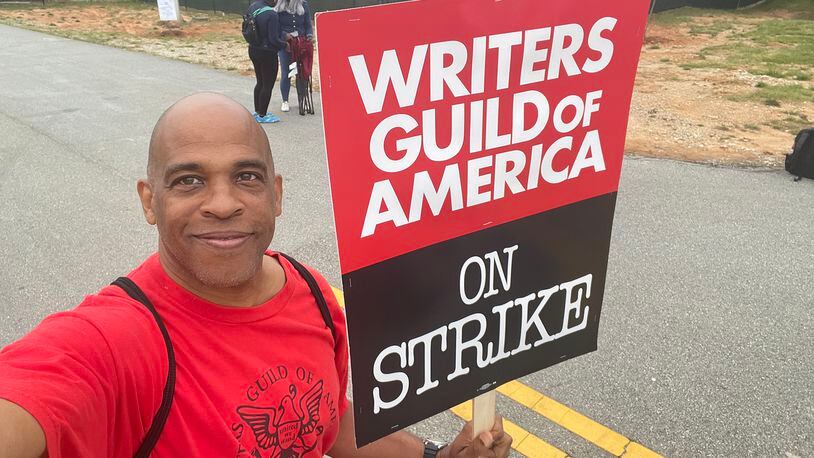 Lamont Ferrell on the picket line at Cinelease Studios in Covington on May 31, 2023. CONTRIBUTED