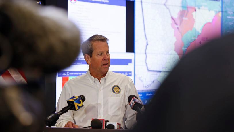 Gov. Brian Kemp gives a Hurricane Ian update at State Operations Center at the Georgia Emergency Management and Homeland Security Agency (GEMA/HS) headquarters on Friday, September 30, 2022. (Natrice Miller/natrice.miller@ajc.com)  