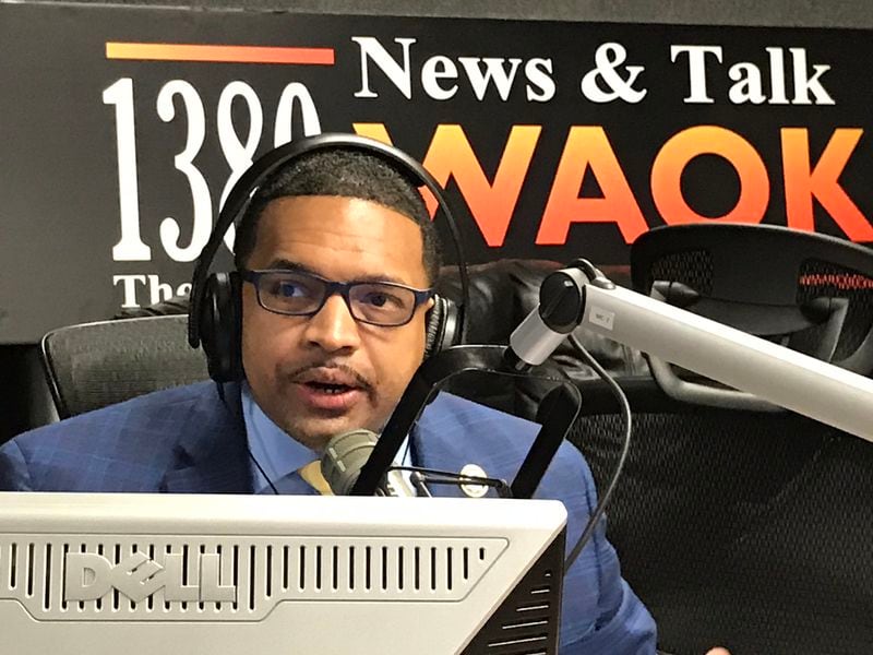 Rashad Richey on set of his daily show on 1380/WAOK-AM.