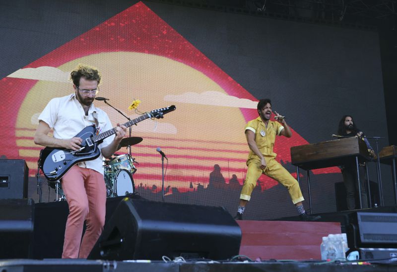 Sameer Gadhia, Jacob Tilley, Eric Cannata, Payam Doostzadeh and Francois Comtois with Young the Giant performs during Music Midtown 2017 at Piedmont Park on Sunday, September 17, 2017, in Atlanta. (Photo by Katie Darby/Invision/AP)