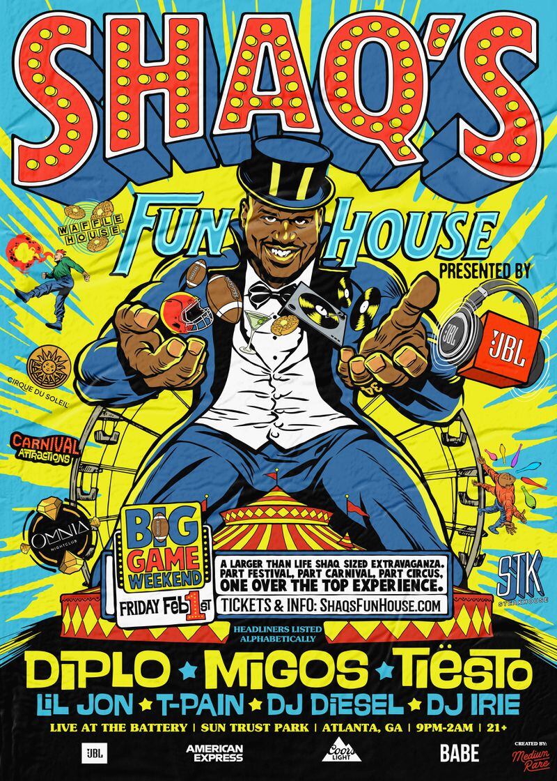 A flyer for Shaq's Fun House, tabbed to be the biggest Super Bowl party around.
