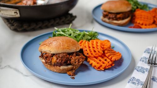 The rich and savory combination of sauted grass-fed ground beef and chopped mushrooms makes a good and good for you Blended Burger Sloppy Joe.
(Virginia Willis for The Atlanta Journal-Constitution)