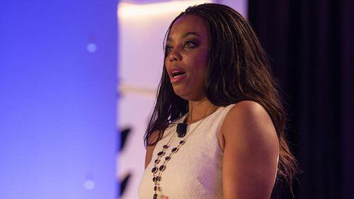 ESPN Sportscaster Jemele Hill introduces Power Talk speakers during the espnW Summit 2015 at St. Regis Monarch Resort on October 14, 2015 in Dana Point, California. (Photo by Mpu Dinani/Getty Images)