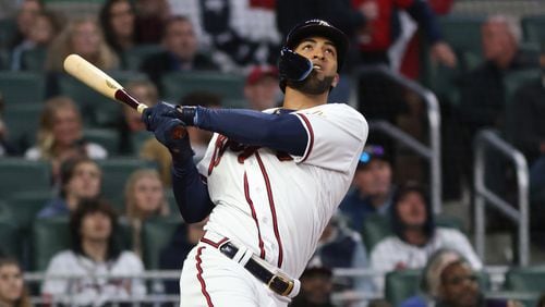 Braves left fielder Eddie Rosario will undergo a laser procedure in the coming days to correct blurred vision and swelling in his right eye. (Branden Camp/for The Atlanta Journal-Constitution)
