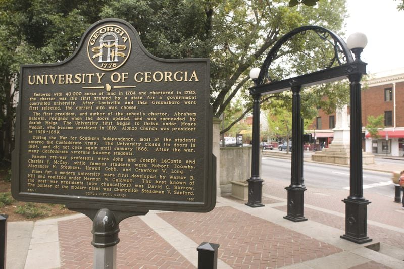 ATHENS, GA - CIRCA 2007:  Close up view of the Georgia Arch on the University of Georgia Bulldogs campus in Athens, Georgia. (Photo by Dot Paul/University of Georgia/Collegiate Images/Getty Images)