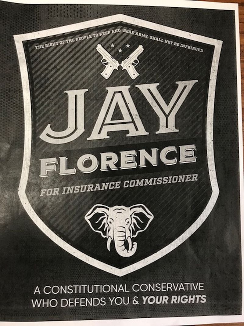 A mailing from Insuring America’s Future, an independent committee supporting Jay Florence to become Georgia’s next insurance commissioner, makes a pitch about gun rights even though the Insurance Commissioner’s Office doesn’t set policy on guns.