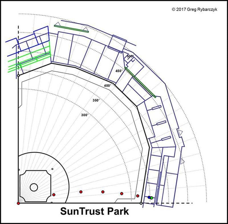 Track of Ender Inciarte's first homer at SunTrust Park, April 14, 2017, against the San Diego Padres.