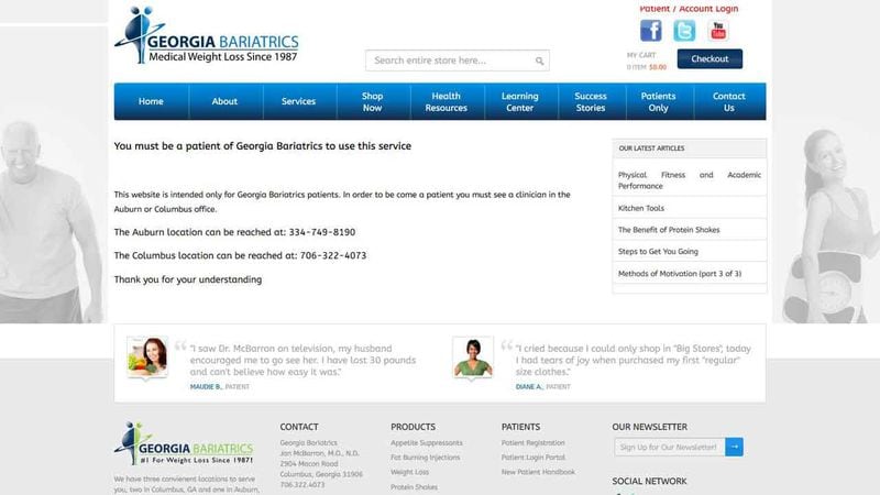  Until recently, Georgia Bariatrics’ website allowed people to purchase the prescription drug phentermine by registering to be a patient and then filling out an online questionnaire. As the AJC was investigating, the website changed to say that to buy the drug, you must be a patient and visit the office.
