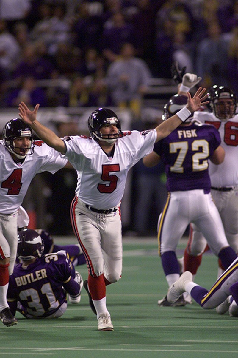 Morten Andersen's 39-yard field goal in overtime against the Vikings in the NFC Championship game in Minnesota in 1998 sent Atlanta to their only ever Super Bowl appearance. (Marlene Karas / AJC)