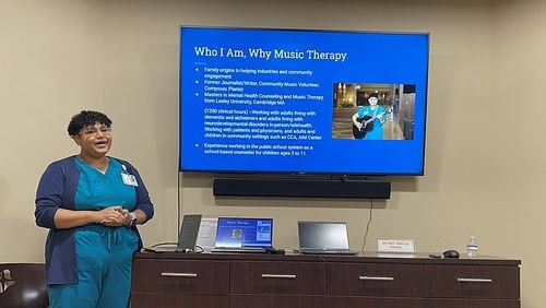 Alexandria Rodriguez, a board-certified music therapist, talks about music therapy at a media event at CHI Memorial Hospital on Monday. (Photo Courtesy of Elizabeth Fite)