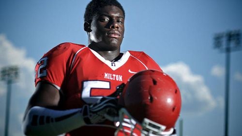 Milton High School defensive end Carl Lawson (Auburn) was among the most recent ESPN top two overall recruiting prospects. (Jason Getz/AJC)