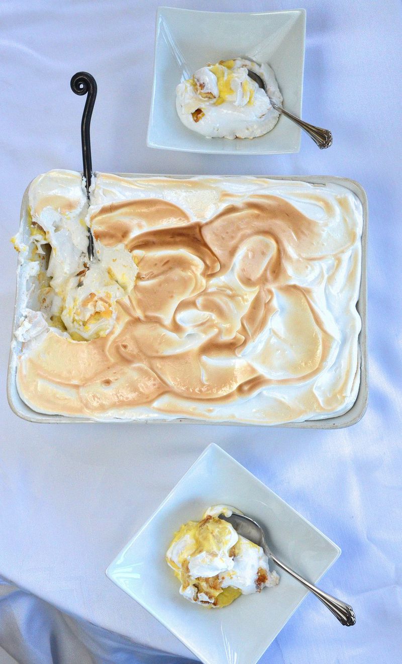 Old-Fashioned Banana Pudding adds another layer of appeal with Swiss Meringue swirled on top. STYLING BY MERIDITH FORD / CONTRIBUTED BY CHRIS HUNT PHOTOGRAPHY