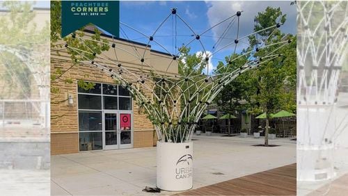 Peachtree Corners is now home to a modular, vegetation-covered formation or corolle (which means petal of a flower), the creation of French technology company Urban Canopee. COURTESY CITY OF PEACHTREE CORNERS