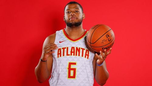 Omari Spellman  of the Atlanta Hawks poses for portraits during media day at Emory Sports Medicine Complex on September 24, 2018 in Atlanta, Georgia.  (Photo by Kevin C. Cox/Getty Images)