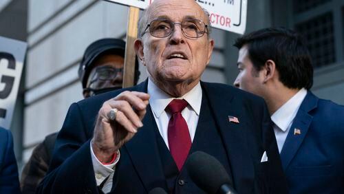 Rudy Giuliani would be permanently barred from spreading false voting fraud allegations against two former Fulton County election workers under an agreement filed in federal court Tuesday.. (AP File Photo/Jose Luis Magana,)