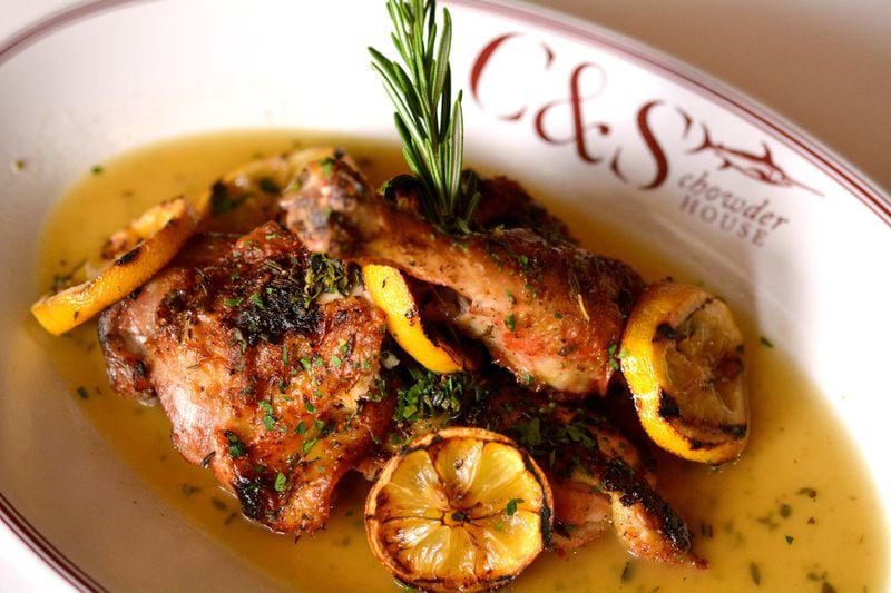 Broiled lemon and rosemary half chicken with chive whipped potatoes. CONTRIBUTED BY: Green Olive Media.
